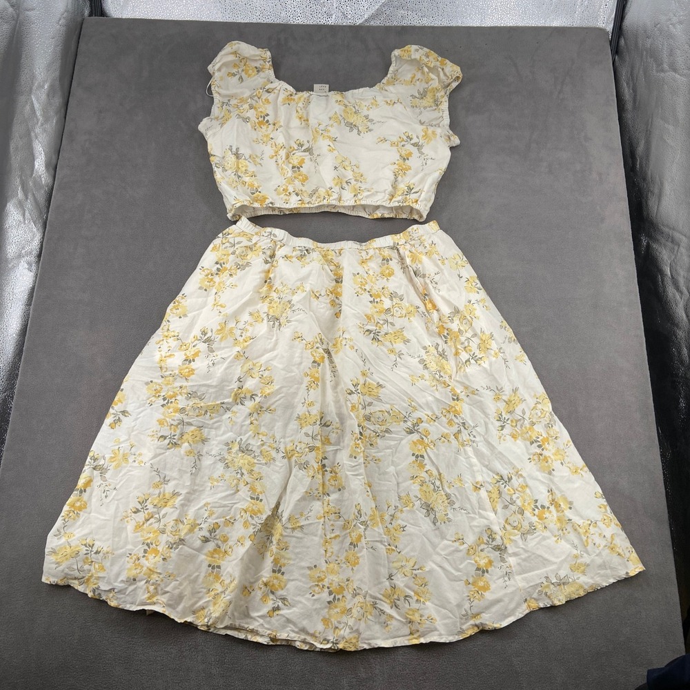 A New Day Yellow Floral 2 Piece Set Crop Top and Midi Skirt XL Womens White - Picture 5 of 11
